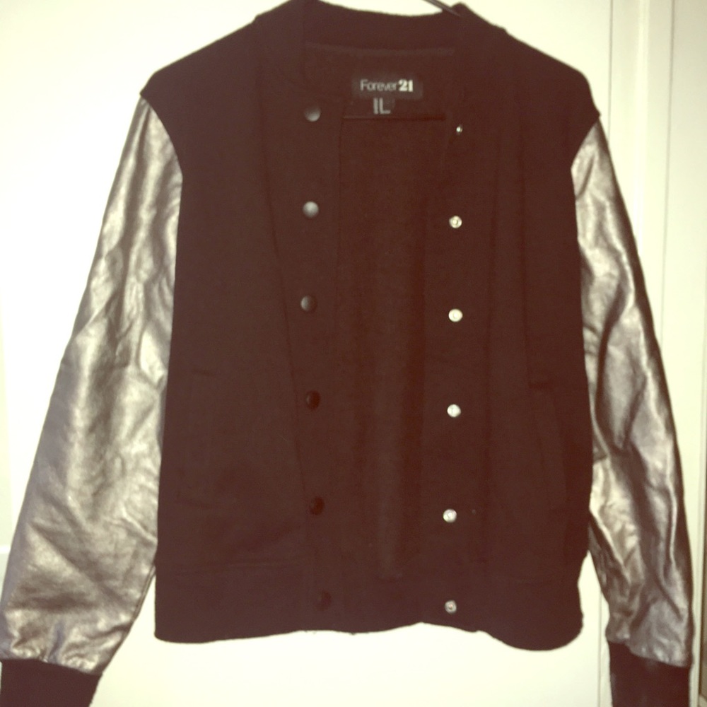 Black & Metallic Sleeve Varsity Jacket